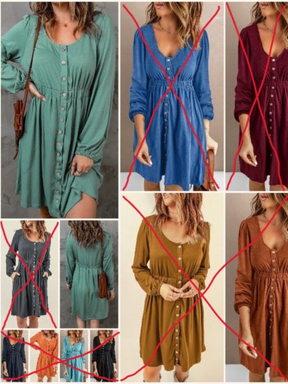 NWOT Green Button Up High Waist Long Sleeve Dress